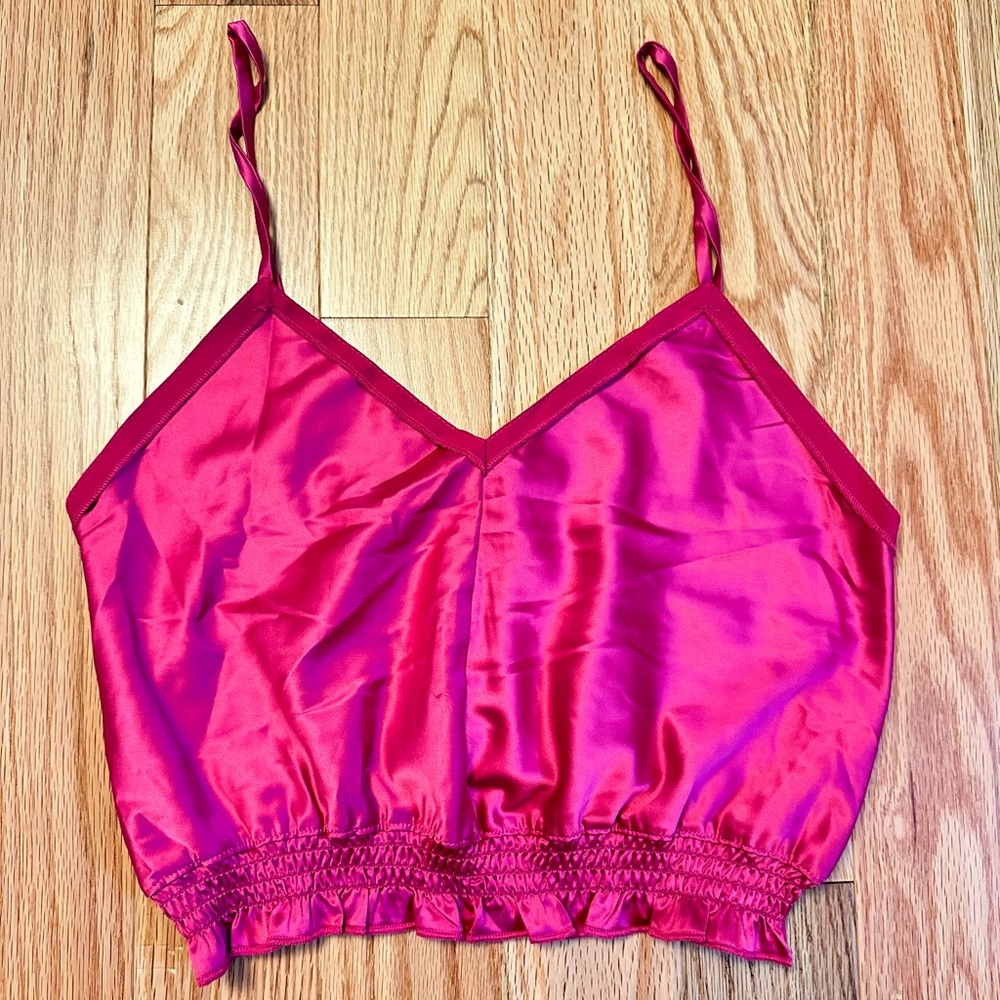 Zara Pink Magenta Satin Cami Crop Top